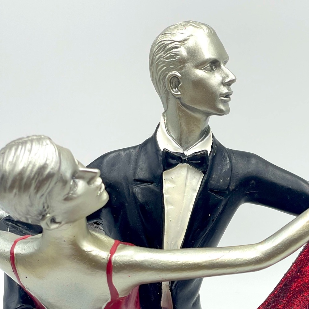 Vintage Art Deco Ballroom Dancing Couple; 10 1/2” Ceramic Statue on Wood Base - Picture 6 of 15